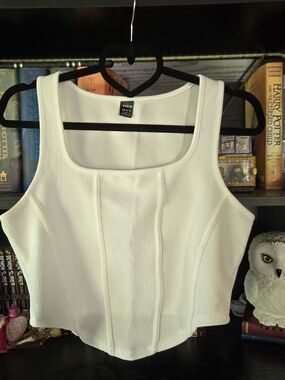 SHEIN Cream Textured Square-Neck Crop Top